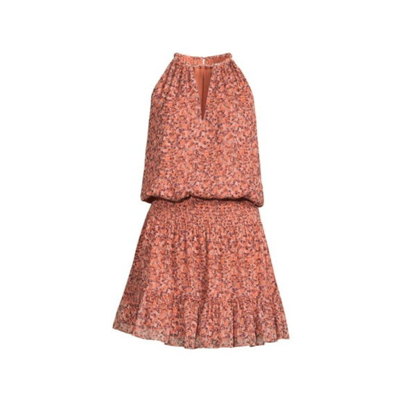 Ramy Brook NWT Preston Floral Mini Fit and Flare Dress in Coral Combo Size L - Picture 1 of 8